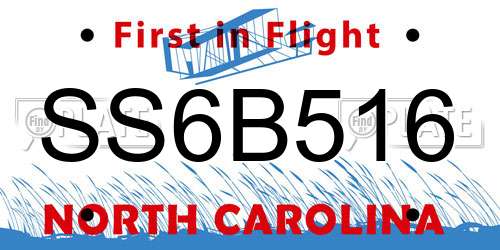 SS6B516 North Carolina License Plate