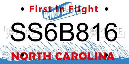 SS6B816 North Carolina License Plate
