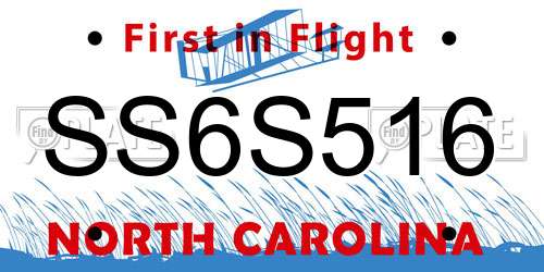 SS6S516 North Carolina License Plate