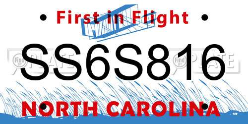 SS6S816 North Carolina License Plate