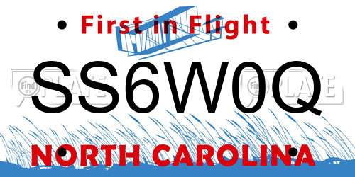 SS6W0Q North Carolina License Plate