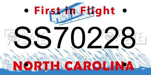 SS70228 North Carolina License Plate