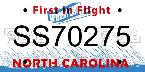 SS70275 North Carolina License Plate