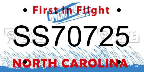 SS70725 North Carolina License Plate