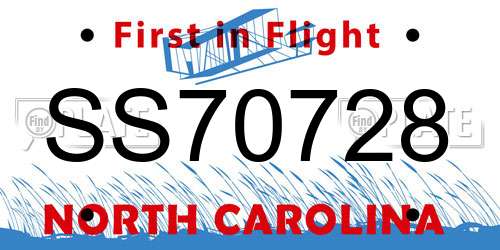 SS70728 North Carolina License Plate