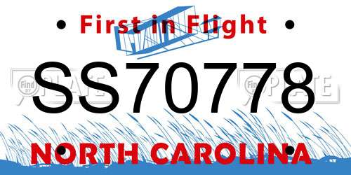 SS70778 North Carolina License Plate