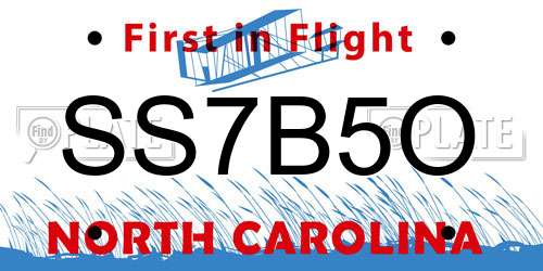 SS7B5O North Carolina License Plate