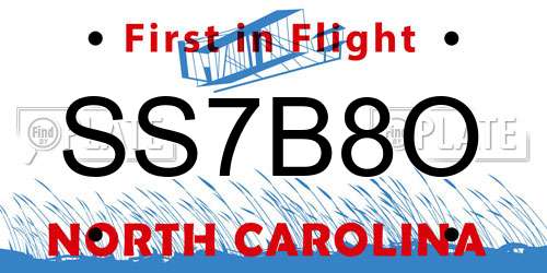 SS7B8O North Carolina License Plate