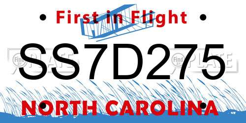 SS7D275 North Carolina License Plate