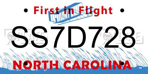 SS7D728 North Carolina License Plate