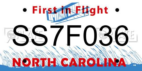 SS7F036 North Carolina License Plate