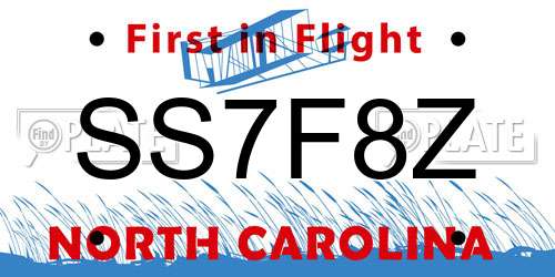 SS7F8Z North Carolina License Plate