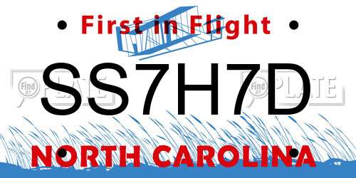 SS7H7D North Carolina License Plate