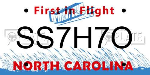 SS7H7O North Carolina License Plate