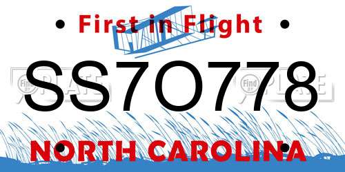 SS7O778 North Carolina License Plate