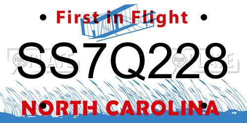 SS7Q228 North Carolina License Plate