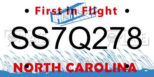 SS7Q278 North Carolina License Plate