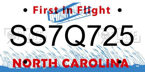SS7Q725 North Carolina License Plate