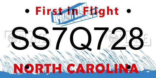 SS7Q728 North Carolina License Plate