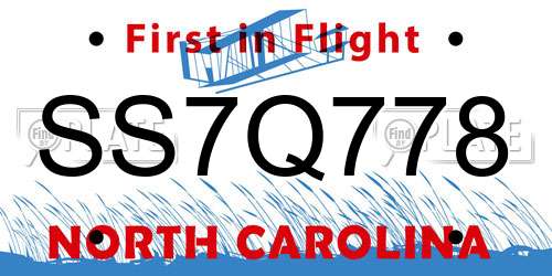 SS7Q778 North Carolina License Plate
