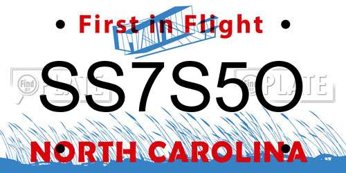 SS7S5O North Carolina License Plate