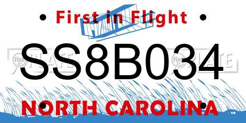 SS8B034 North Carolina License Plate