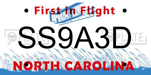 SS9A3D North Carolina License Plate