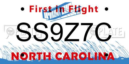 SS9Z7C North Carolina License Plate