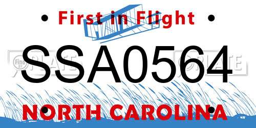 SSA0564 North Carolina License Plate