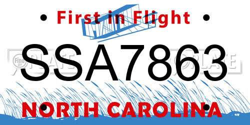 SSA7863 North Carolina License Plate