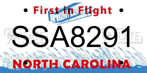 SSA8291 North Carolina License Plate