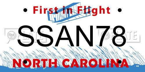 SSAN78 North Carolina License Plate