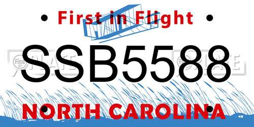 SSB5588 North Carolina License Plate