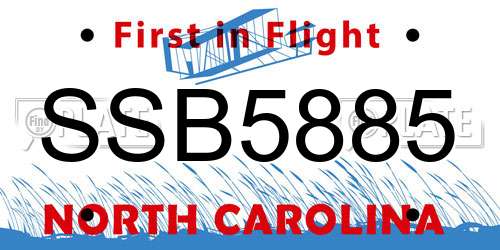 SSB5885 North Carolina License Plate