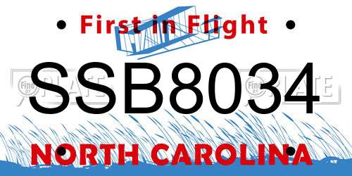 SSB8034 North Carolina License Plate