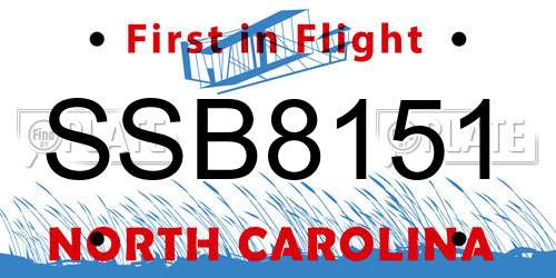 SSB8151 North Carolina License Plate