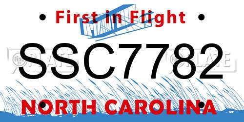 SSC7782 North Carolina License Plate