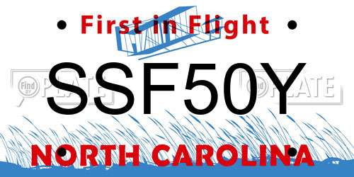 SSF50Y North Carolina License Plate