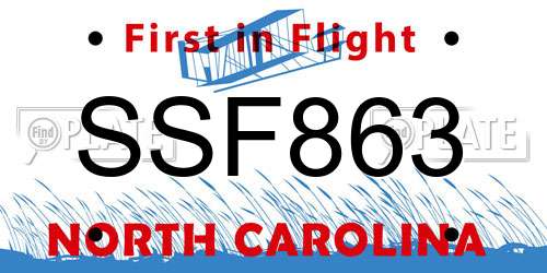SSF863 North Carolina License Plate
