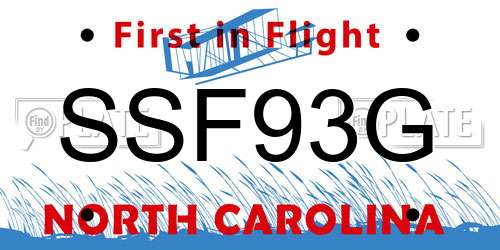 SSF93G North Carolina License Plate