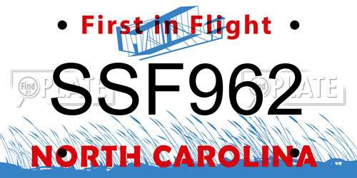 SSF962 North Carolina License Plate