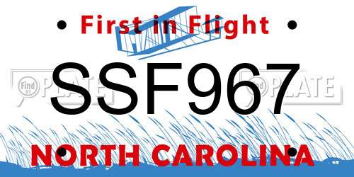 SSF967 North Carolina License Plate
