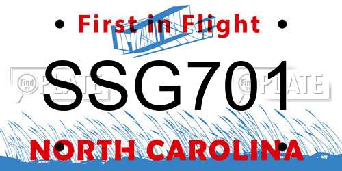 SSG701 North Carolina License Plate