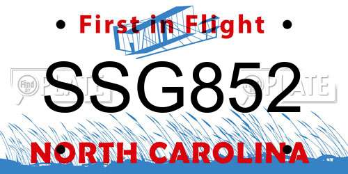SSG852 North Carolina License Plate