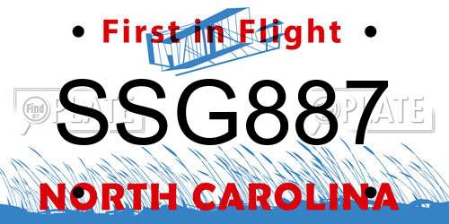 SSG887 North Carolina License Plate