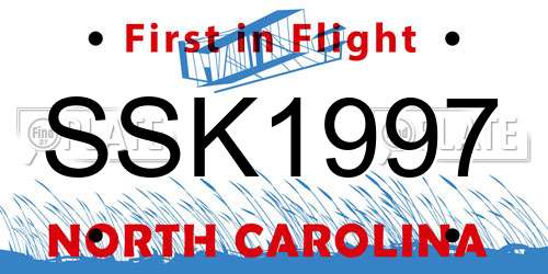 SSK1997 North Carolina License Plate