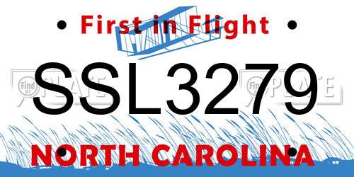 SSL3279 North Carolina License Plate