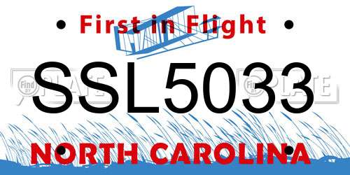 SSL5033 North Carolina License Plate