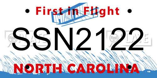 SSN2122 North Carolina License Plate