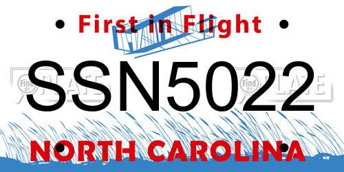 SSN5022 North Carolina License Plate